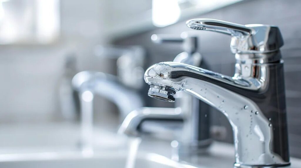 Close-up of a chrome faucet with visible water droplets, highlighting plumbing maintenance for commercial facilities in Oklahoma City.