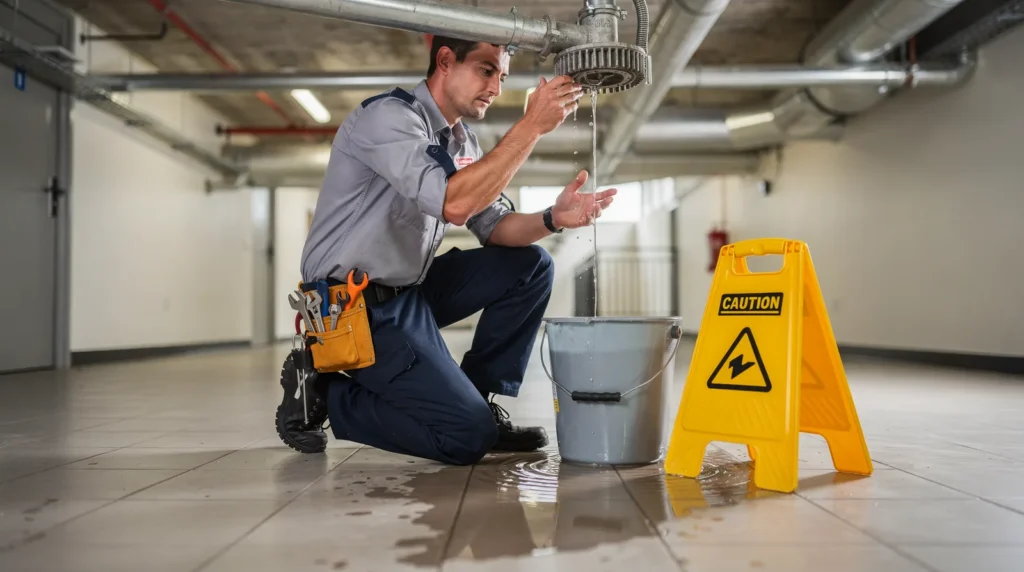 Low water pressure in a commercial building can stem from municipal supply issues, corroded pipes